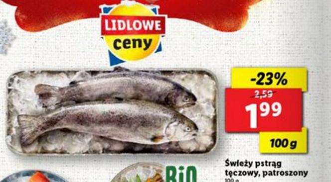 Świeży pstrąg tęczowy, patroszony 1,99 zl/100 g 