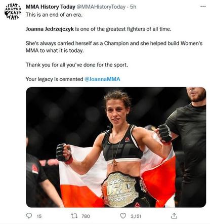 Joanna Jędrzejczyk zakończyła karierę. Legendy MMA żegnają wybitną mistrzynię UFC, piękne wpisy