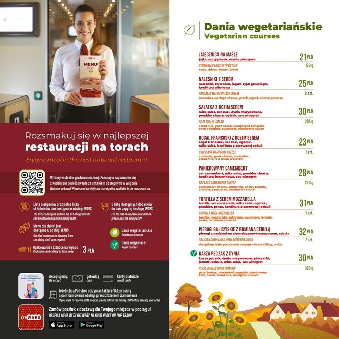 Menu w wagonie restauracyjnym Wars PKP Intercity