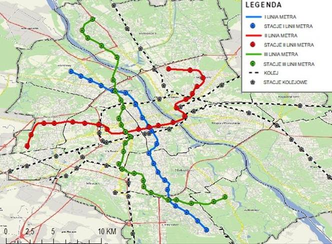 Przebieg 3. linii metra proponowany przez firmę Multiconsult Polska