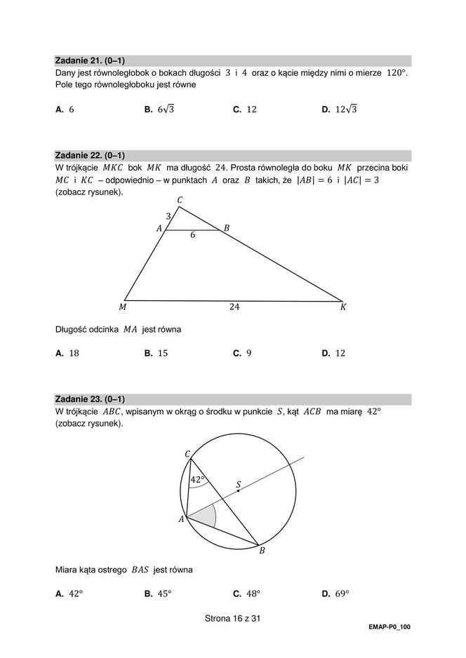 Matura 2024: matematyka. Arkusze CKE i odpowiedzi. Poziom podstawowy [Formuła 2015]