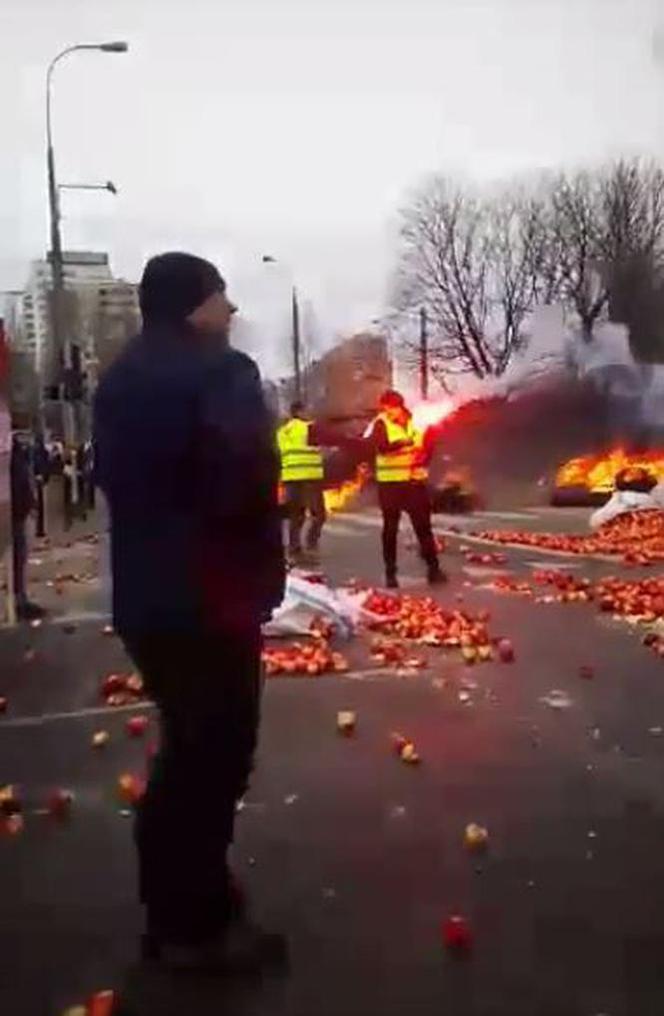 Protesty rolników w Warszawie. Palenie opon i świńskie łby na placu Zawiszy