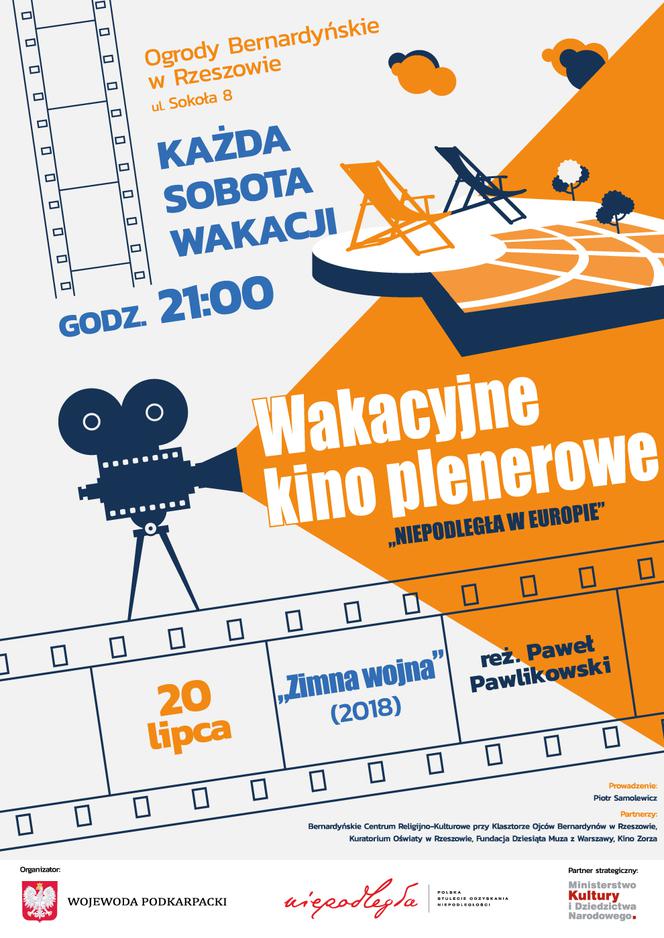 Plakat reklamujący Wakacyjne Kino Plenerowe w Rzeszowie