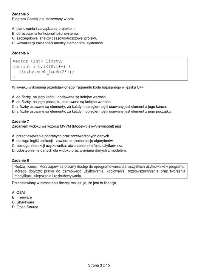 Egzamin zawodowy informatyk - przykładowe zadania. Nazwa kwalifikacji: Projektowanie, programowanie i testowanie aplikacji