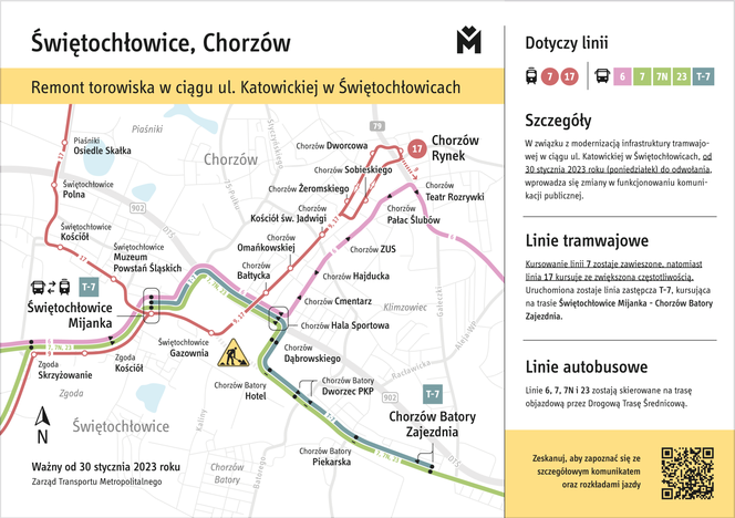 Przebudowa torowiska tramwajowego w Świętochłowicach. Będą utrudnienia od 30 stycznia 