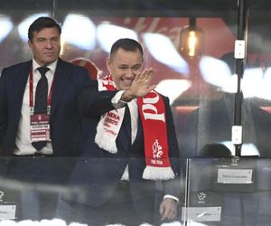 Karol Nawrocki na meczu Polska - Finlandia