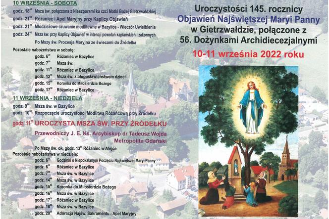 Program obchodów 145. rocznicy Objawień NMP w Gietrzwałdzie