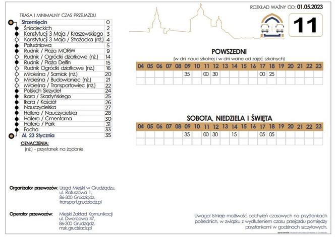 Komunikacja sezonowa w Grudziądzu - Rozkłady jazdy