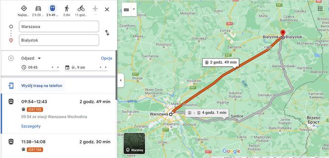 Nowa funkcjonalność dla pasażerów PKP Intercity! W Google Maps pojawiła się funkcja „Kup bilet”