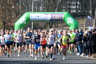 Bieg Wiosenny w Parku Śląskim 2025. Biegacze na trasie
