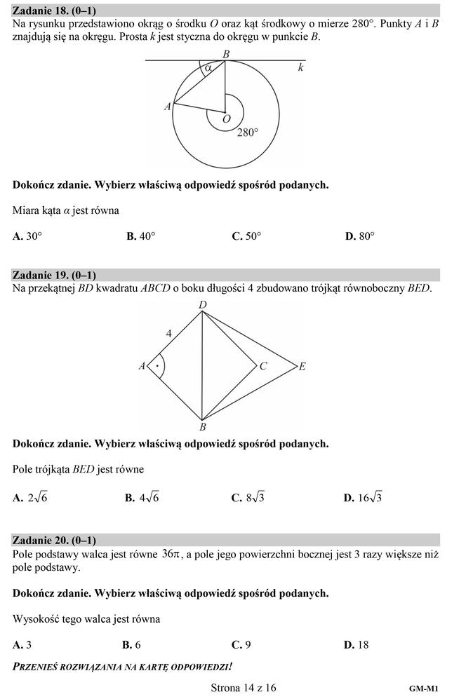 Egzamin gimnazjalny 2018 - część matematyczna