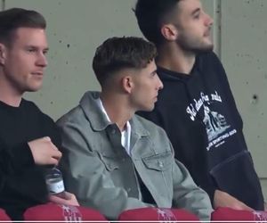 Marc-Andre ter Stegen, Fermin Lopez i Joan Garcia podzcas meczu FC Barcelona- PSG