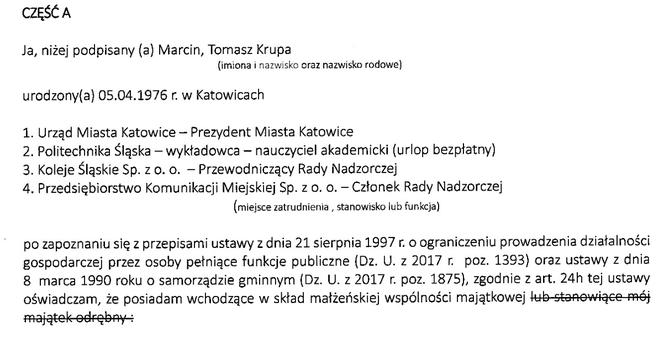 Prezydent Marcin Krupa złożył oświadczenie majątkowe za rok 2021 pod koniec kwietnia. 