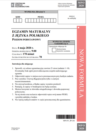 Matura 2020 - ARKUSZE CKE, ODPOWIEDZI, ZADANIA, WYPRACOWANIE język polski