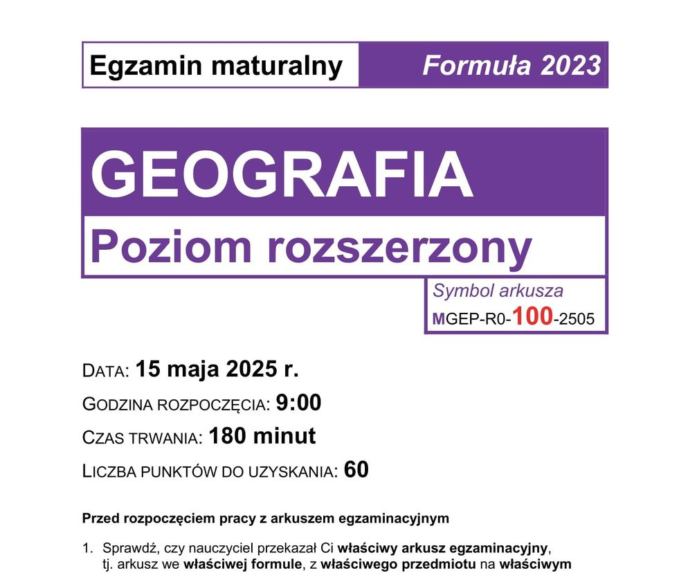 Matura geografia 2025 - arkusze CKE [NOWA FORMUŁA]