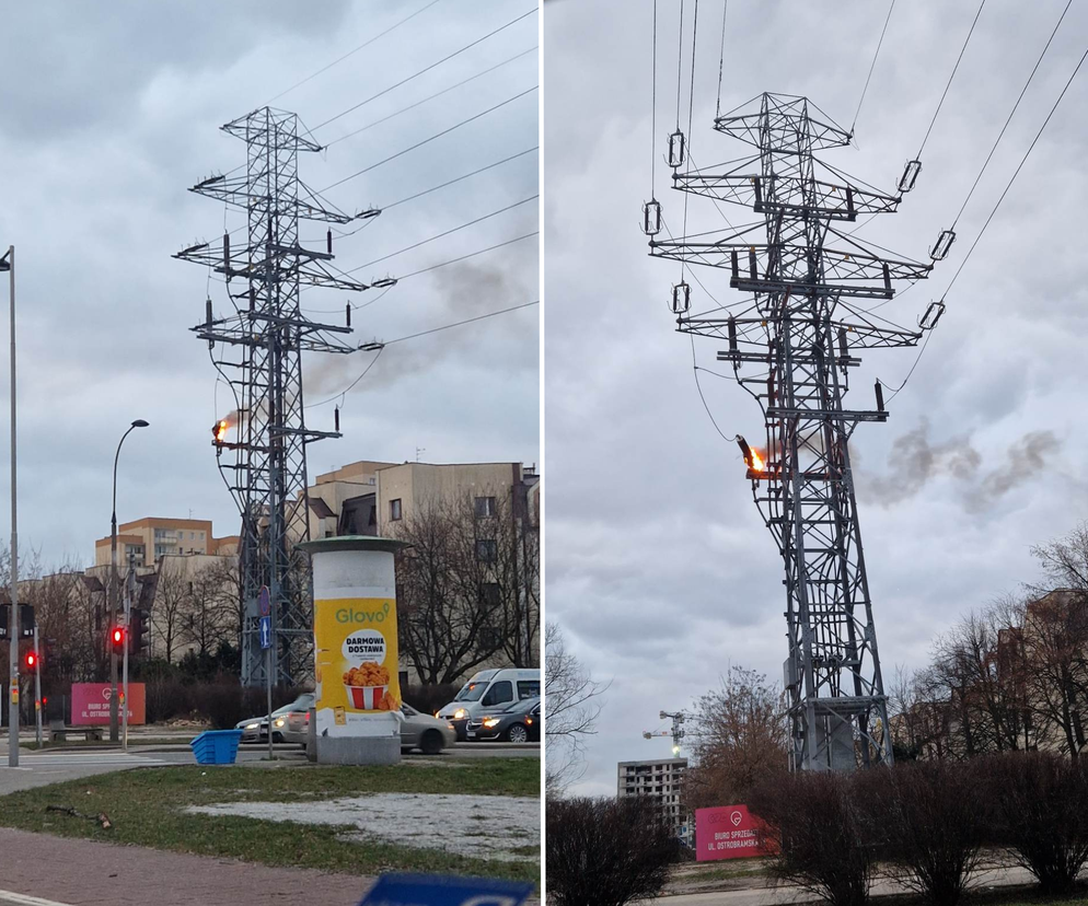 Zapłonął słup energetyczny na warszawskim Gocławiu