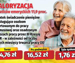  Waloryzacja dodatków emeryckich 11,9 proc.