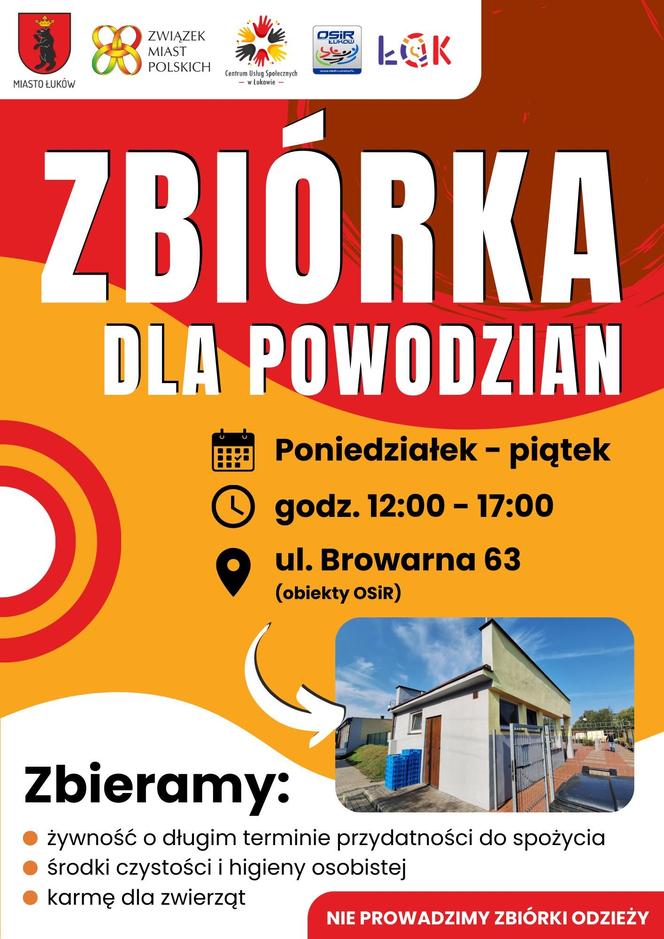 Miasto Łuków organizuje zbiórkę humanitarną dla powodzian