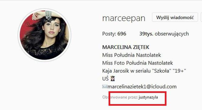Profil Marceliny Ziętek na Instagramie