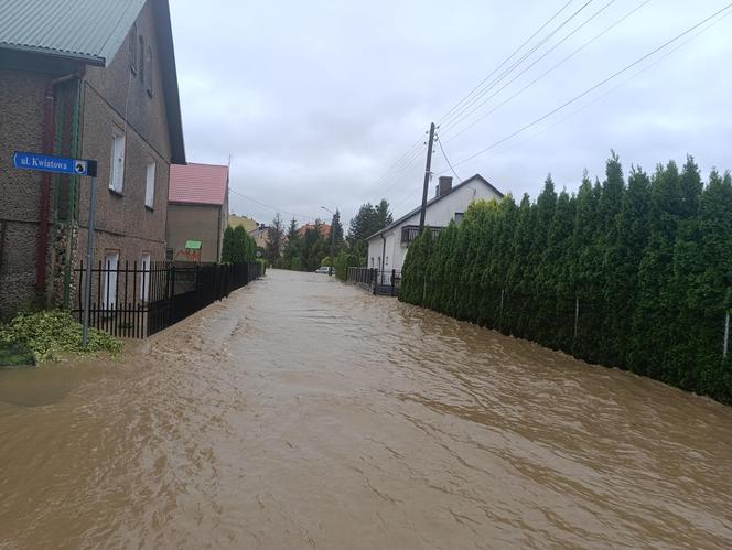 Zagrożenie powodziowe. Głuchołazy. Woda przelała się przez wały. Zalewa miasto