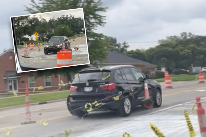 Przejechał BMW przez plac budowy, zabrał parę fantów ze sobą