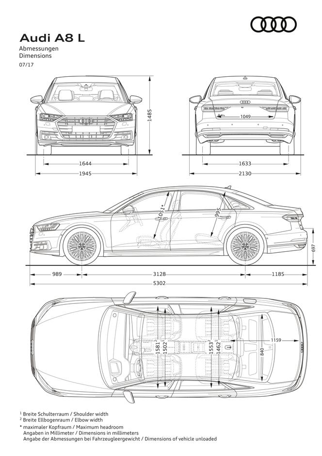 2018 nowe Audi A8 L wymiary