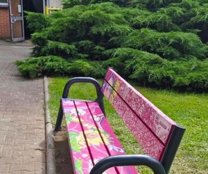 Nietypowa, bo różowa, ławeczka w Dąbrowie Górniczej. To symbol wsparcia dla pacjentów onkologicznych