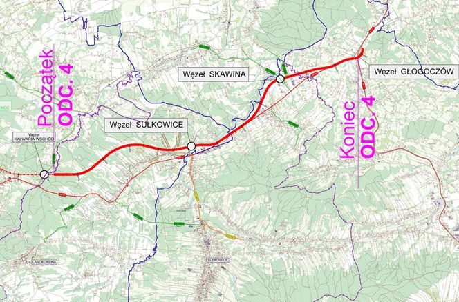 Odcinek od Kalwarii Zebrzydowskiej do Głogoczowa