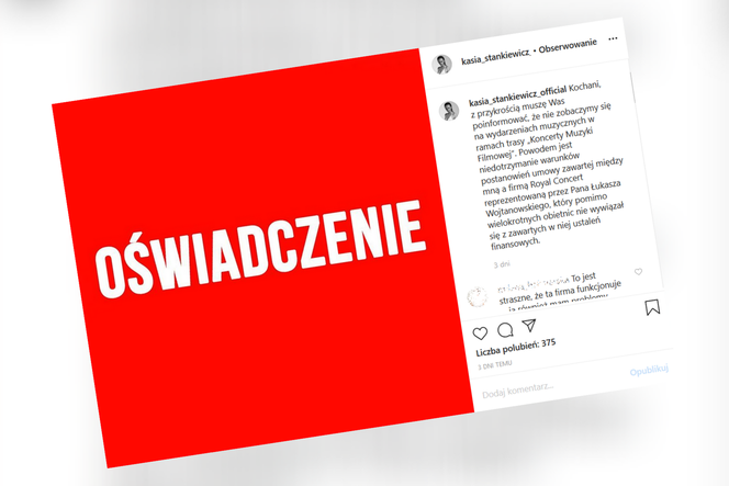 Kasia Stankiewicz wydała oświadczenie w sprawie koncertu w Olsztynie