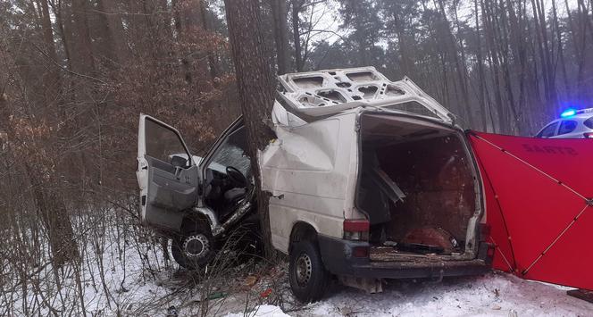 Śmiertelny wypadek w Lidzbarku. Bus uderzył w drzewo. Nie żyje młoda kobieta