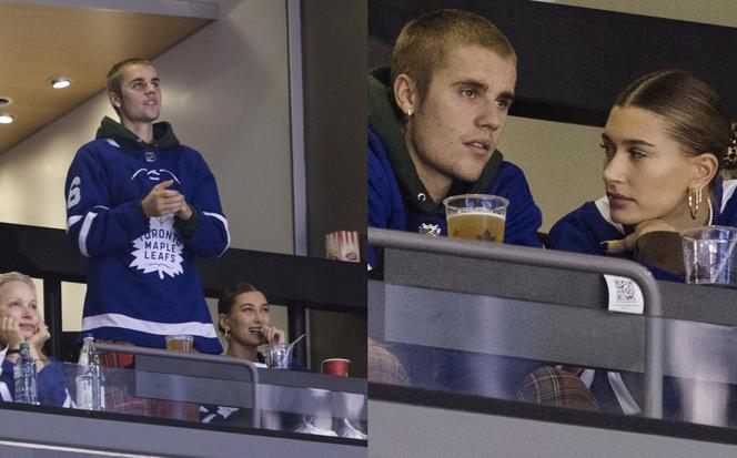Justin Bieber i Hailey Bieber na meczu hokeja