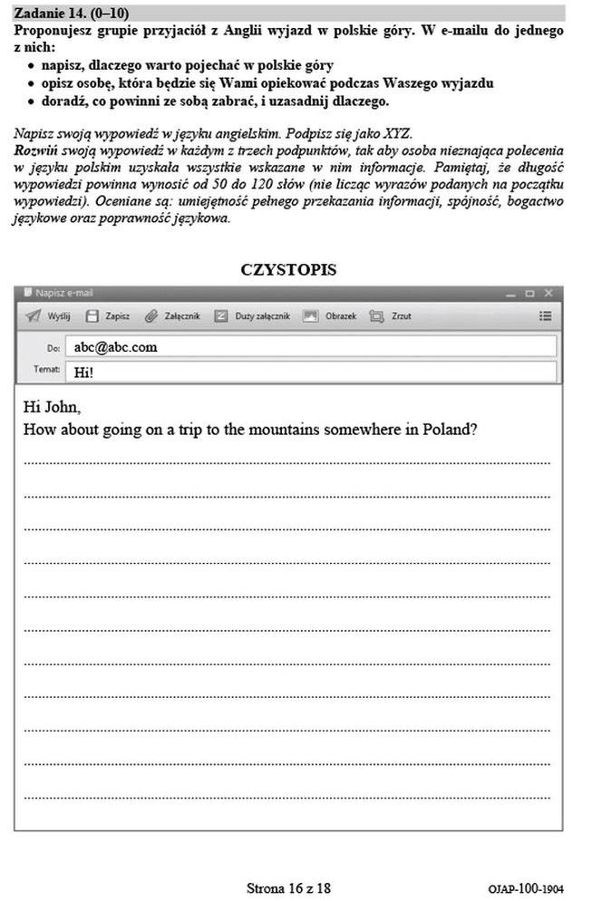 Egzamin ósmoklasisty 2019- język angielski arkusz