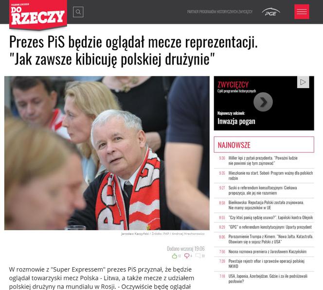 Jarosław Kaczyński kibicuje naszym. Tekst Super Expressu hitem Internetu!