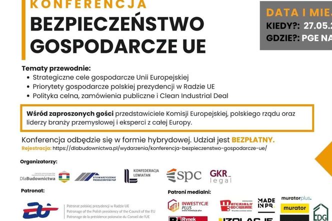 Konferencja „Bezpieczeństwo gospodarcze UE”, organizowana przez Związek Pracodawców Producentów Materiałów dla Budownictwa