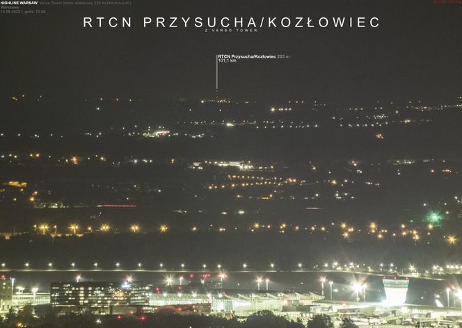 Radiowo-Telewizyjne Centrum Nadawcze w Kozłowcu widziane z Warszawy