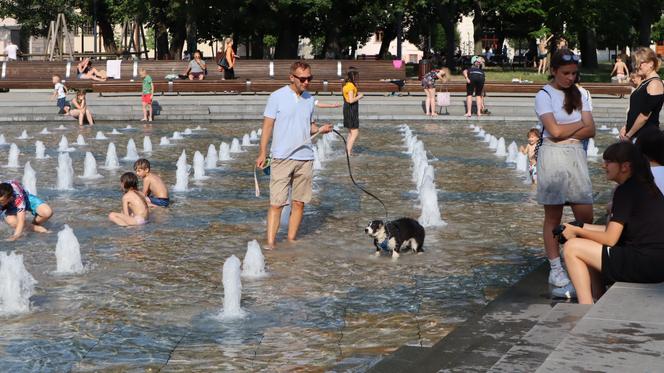 Kąpanie się w miejskiej fontannie w Lublinie 