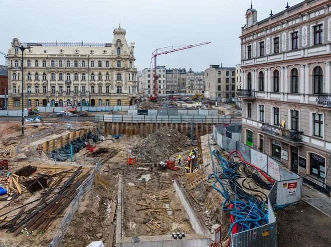 Budowa przystanku Śródmieście w Łodzi styczeń 2025