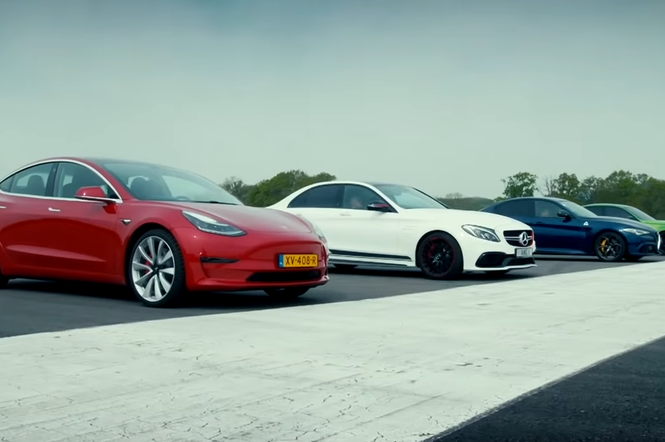 Tesla Model 3 VS Mercedes-AMG C63 S VS Alfa Romeo Gulia Quadrifoglio VS BMW M3
