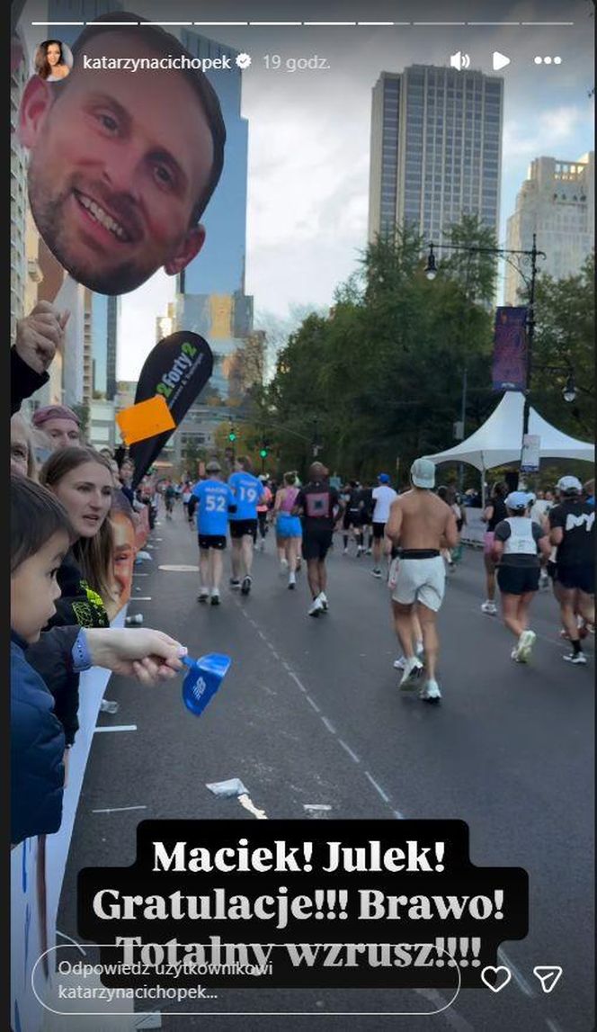 Katarzyna cichopek dopinguje męża na Maratonie Nowojorskim