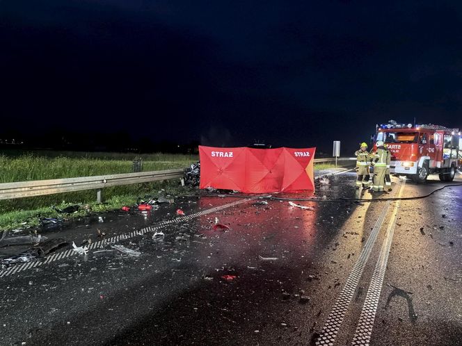 Śmiertelny wypadek pod Kutnem. 28-latek z BMW zderzył się z dwoma pojazdami [ZDJĘCIA].