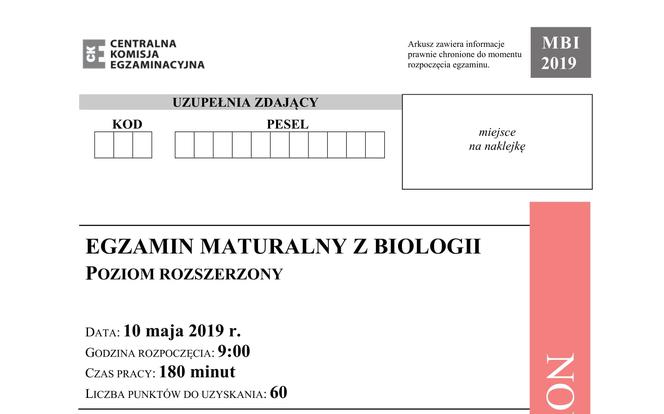 ARKUSZE CKE - Matura biologia 2019