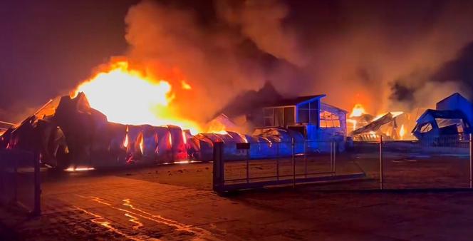 Ogromny pożar w Kaninie. Płonie zakład meblarski, na miejscu pracuje 100 strażaków