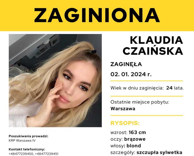 Zaginęła Klaudia Czaińska. 24-latka wyszła z domu i przepadła bez wieści