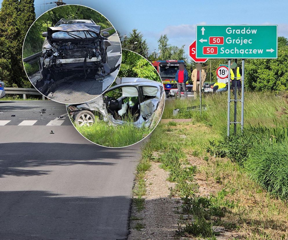 Peugeot i nissan roztrzaskane na drodze. Dramatyczny wypadek pod Sochaczewem 