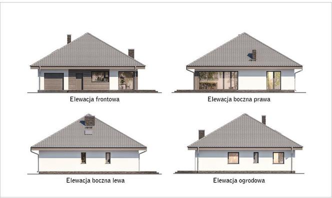 Czterolistna koniczyna wariant XIX - rysunki wszystkich elewacji