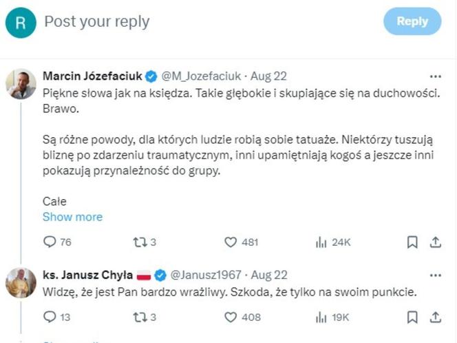 Ostra wymiana zdań między księdzem a posłem. Poszło o tatuaże