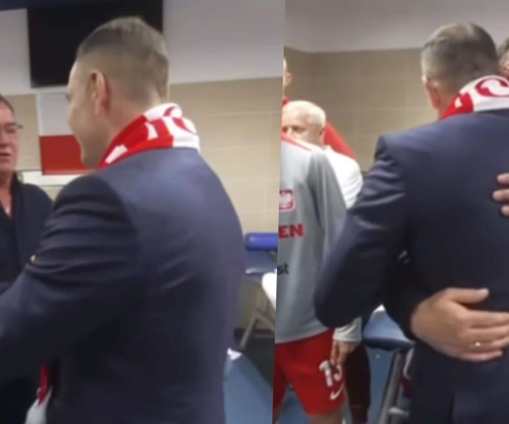 Karol Nawrocki na meczu Polska - Finlandia