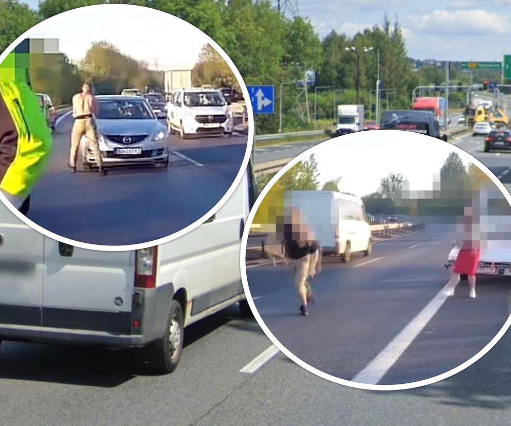 Pobudzony mężczyzna biegał po drodze DK 86 w Będzinie