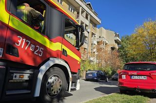 Strażacy monitorowali uszkodzenia bloku podczas wyburzania biurowca