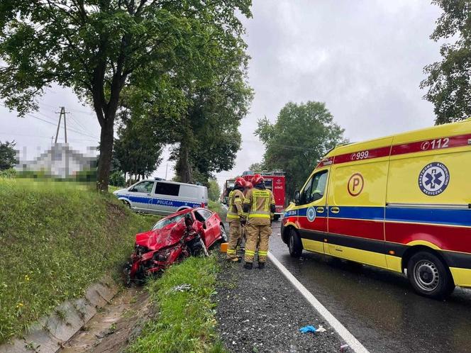 Wypadek w Gościeradowie Folwarku. Dwa auta wylądowały w rowie